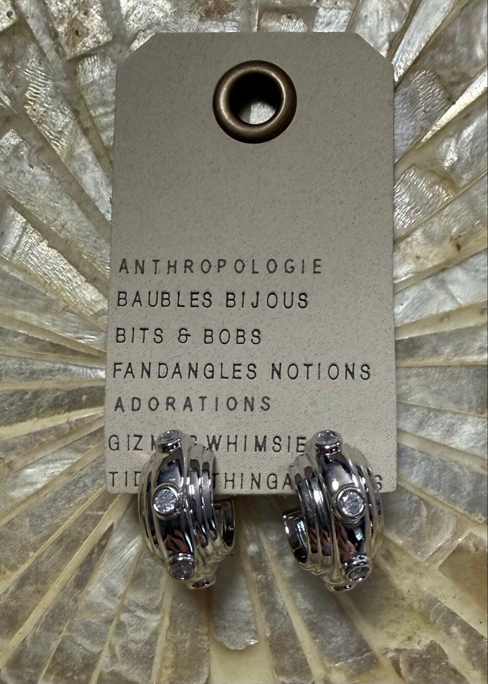 Anthropologie Rhodium Plated Crystal Hoop Earrings NWT Silver Tone